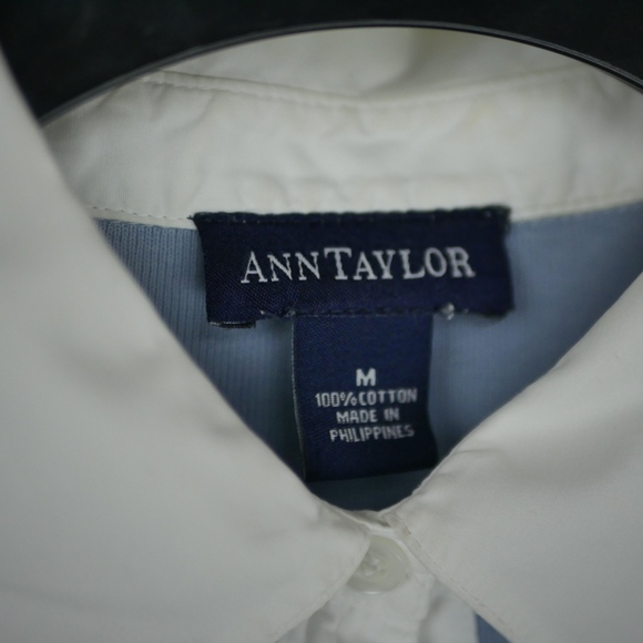 Ann Taylor White Colored Blue long sleeve shirt - Picture 2 of 3